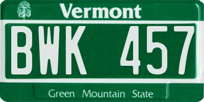 VT license plate BWK457