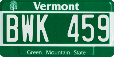 VT license plate BWK459