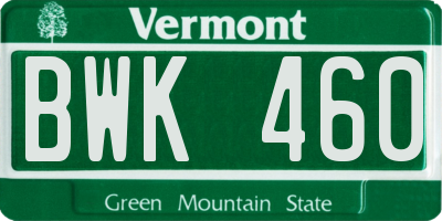 VT license plate BWK460