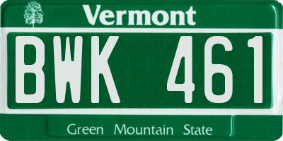 VT license plate BWK461