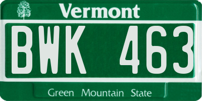 VT license plate BWK463