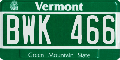 VT license plate BWK466