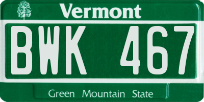 VT license plate BWK467