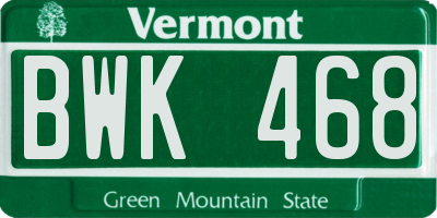 VT license plate BWK468