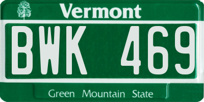 VT license plate BWK469