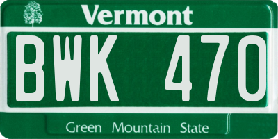VT license plate BWK470