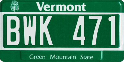 VT license plate BWK471