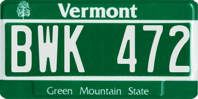 VT license plate BWK472
