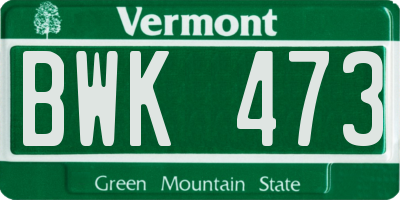 VT license plate BWK473