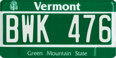 VT license plate BWK476