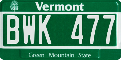 VT license plate BWK477