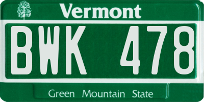 VT license plate BWK478