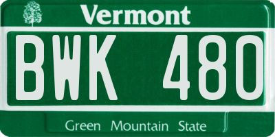 VT license plate BWK480
