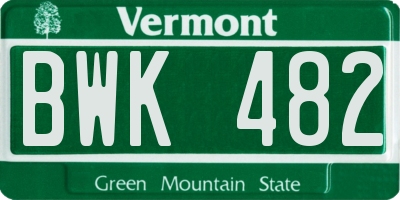 VT license plate BWK482