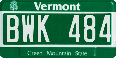 VT license plate BWK484