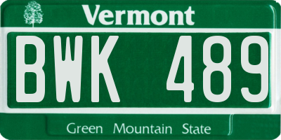 VT license plate BWK489