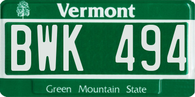 VT license plate BWK494