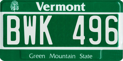 VT license plate BWK496