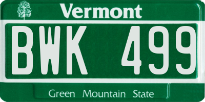 VT license plate BWK499