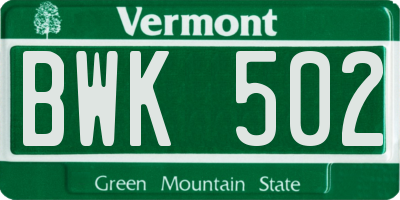 VT license plate BWK502