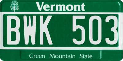 VT license plate BWK503