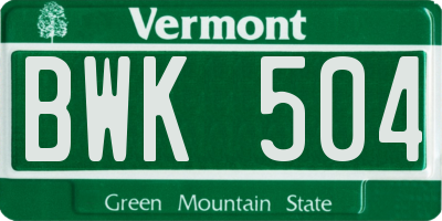 VT license plate BWK504