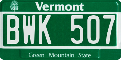 VT license plate BWK507