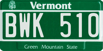 VT license plate BWK510