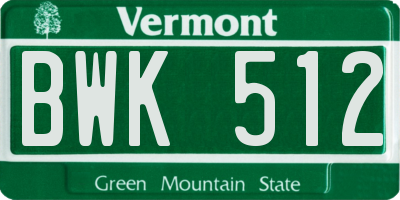 VT license plate BWK512