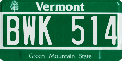 VT license plate BWK514