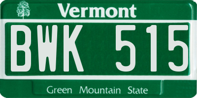 VT license plate BWK515