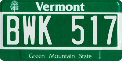 VT license plate BWK517