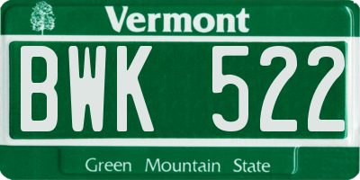 VT license plate BWK522