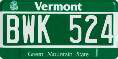 VT license plate BWK524