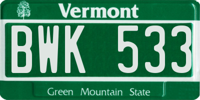 VT license plate BWK533
