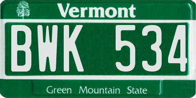 VT license plate BWK534