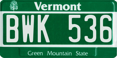 VT license plate BWK536