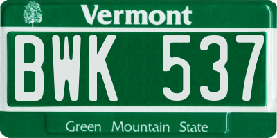 VT license plate BWK537