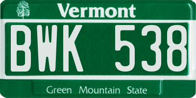 VT license plate BWK538
