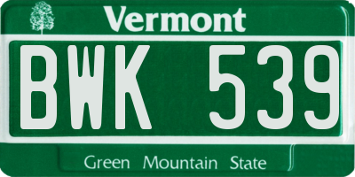 VT license plate BWK539