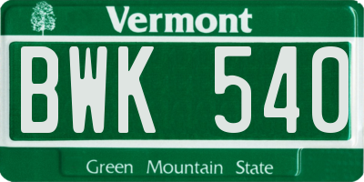 VT license plate BWK540