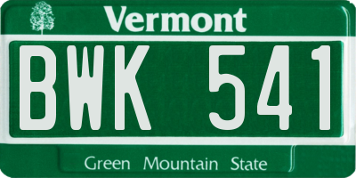 VT license plate BWK541