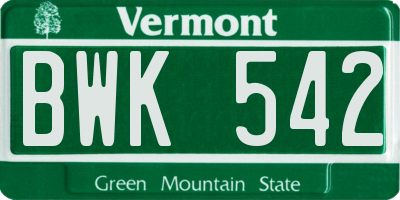 VT license plate BWK542
