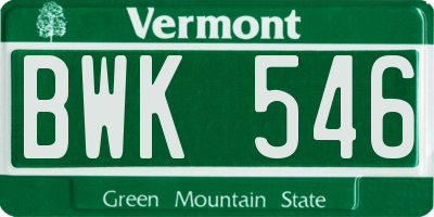 VT license plate BWK546