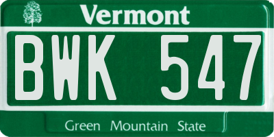 VT license plate BWK547
