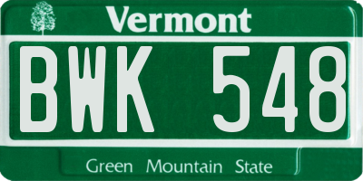 VT license plate BWK548