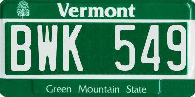 VT license plate BWK549