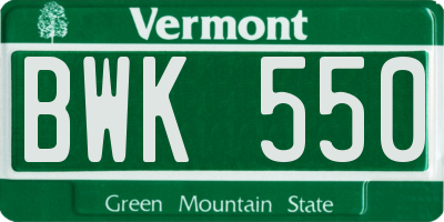 VT license plate BWK550