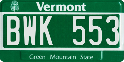 VT license plate BWK553