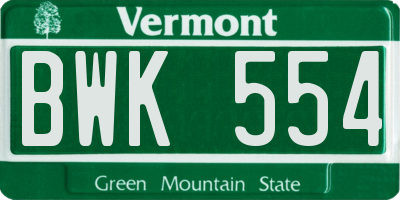 VT license plate BWK554